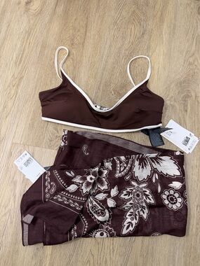 H&M Brown and White Two-Piece Swim Set NWT